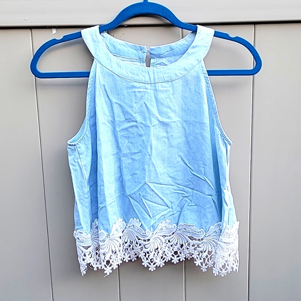Blue Crop Top with Lace
